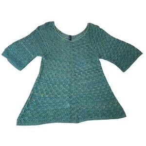 Great Northwest Indigo Boho Blue Aqua Knit Light Weight 3/4 Sleeve Sweater 1X